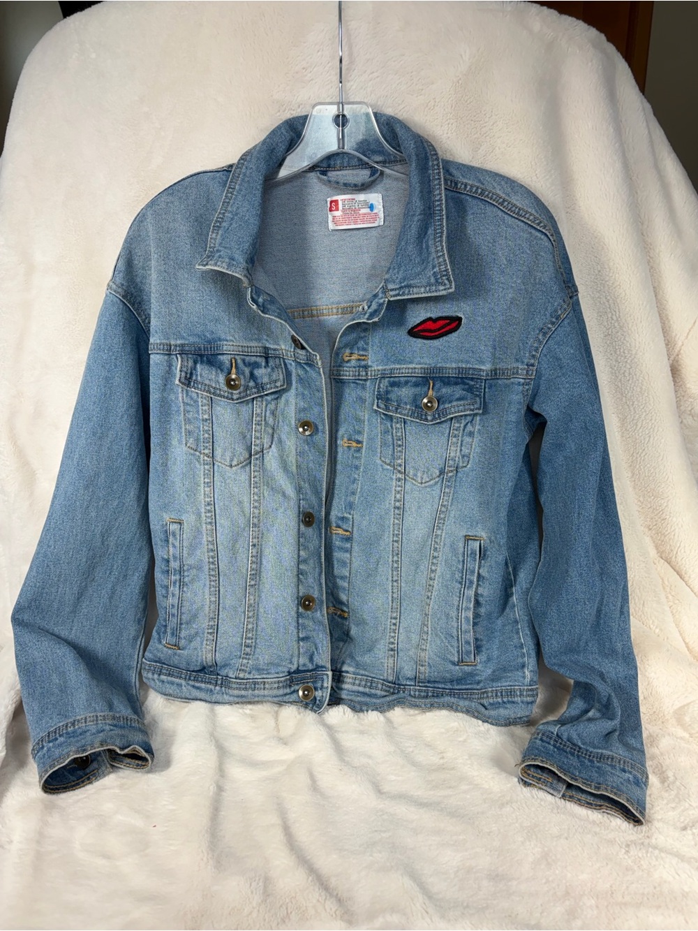 Target Light Blue Denim Jacket with Red Lip Patch